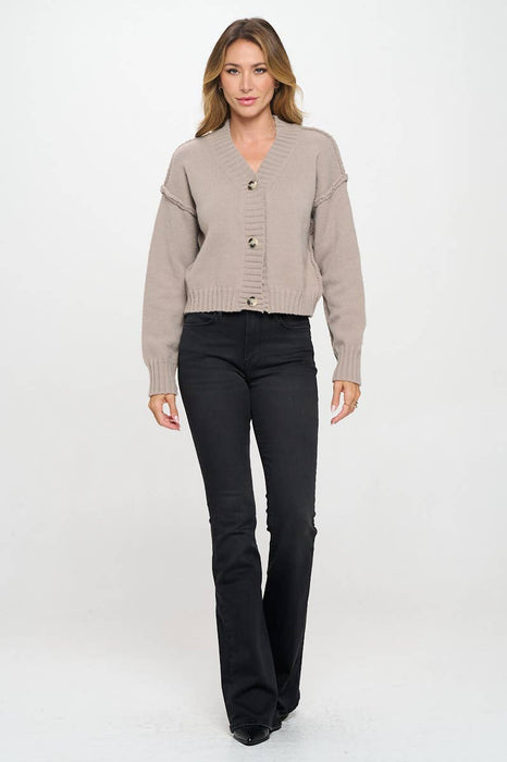 Thick Knit Long Sleeve Cardigan with Buttons