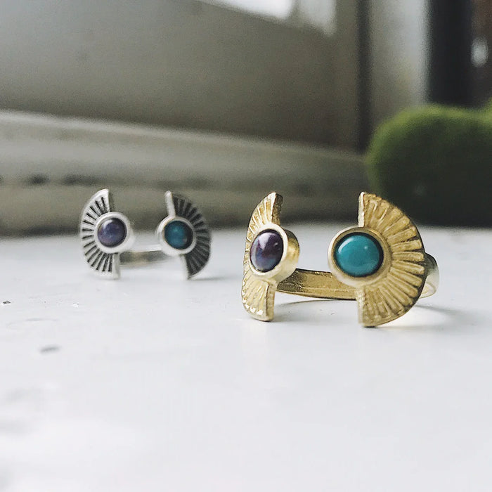Dawn to Dusk - Two Stone Turquoise Boho Sunburst Ring