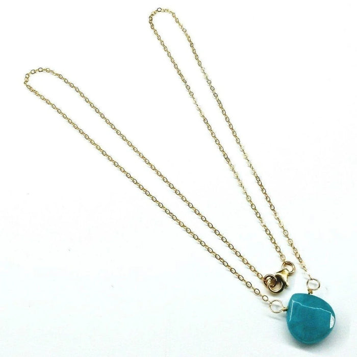 14kt Gold Filled Aqua Jade Wire Wrap Delicate Gemstone Drop Necklace
