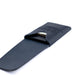 Navy blue leather strap with a clasp on a white background