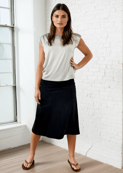 Alyssa Very Versatile Cotton Skirt in Dark Denim