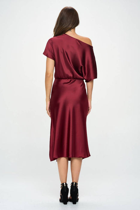 Satin Stretch Dress with Slit