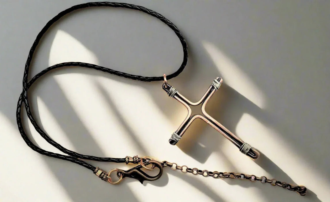 Handmade Copper and Silver Wire Cross Necklace