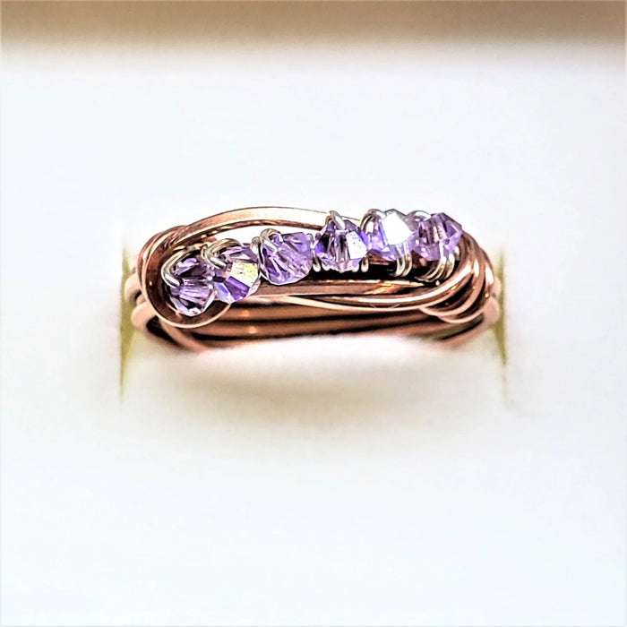 Wire Wrapped Copper Crystal Birthstone Bling Ring