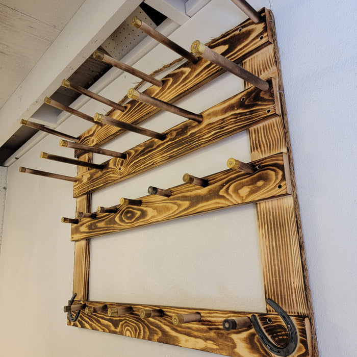 Handcrafted 6-Cowboy Hat Vertical Rack Organizer with 13 Gimmee Cap pegs