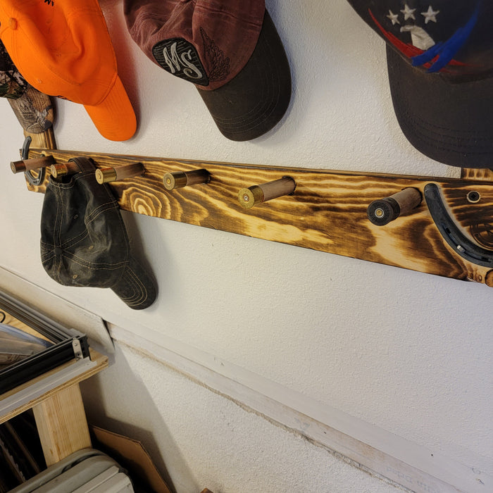 Handcrafted 6-Cowboy Hat Vertical Rack Organizer with 13 Gimmee Cap pegs