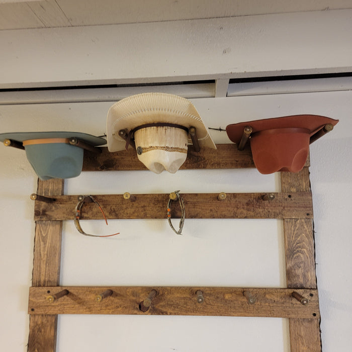 Handcrafted 3-Cowboy Hat Rack Organizer with 13 Gimmee Cap pegs