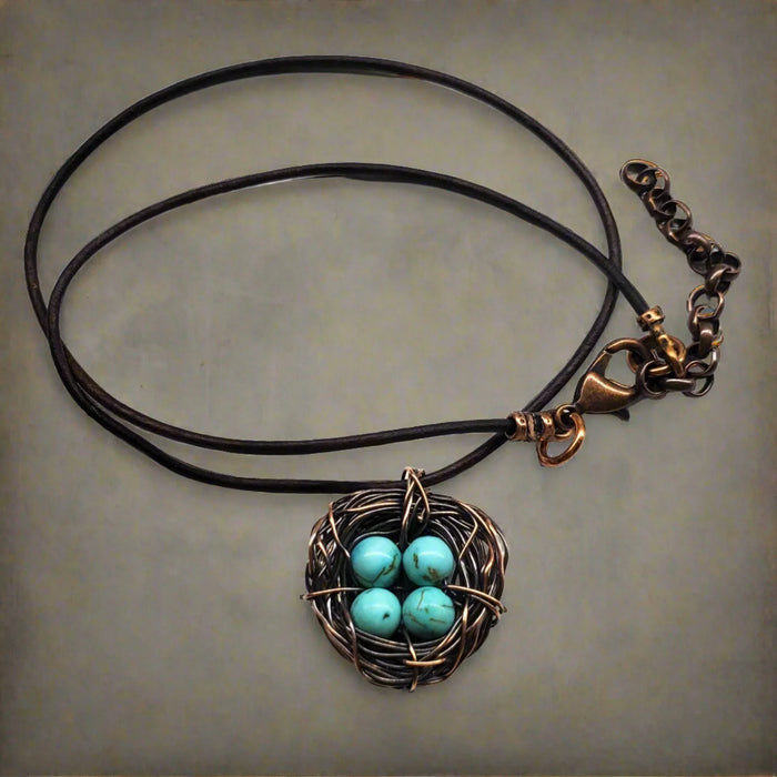 Copper Robin Nest Necklace with Up To 5 Beads