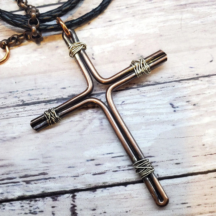 Handmade Copper and Silver Wire Cross Necklace