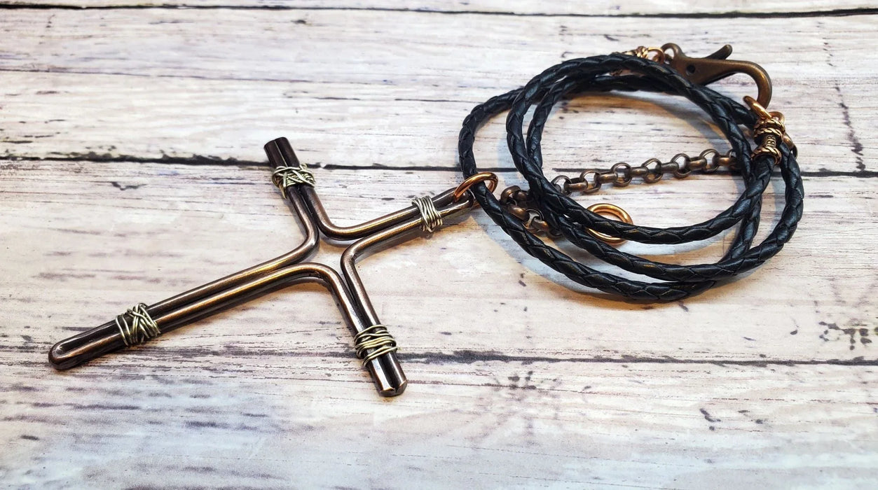 Handmade Copper and Silver Wire Cross Necklace