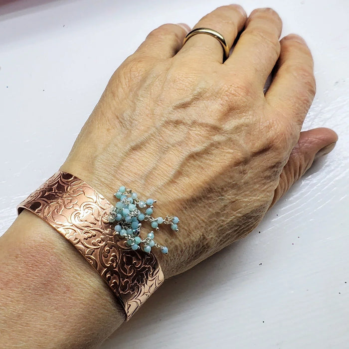 Turquoise Dangle Wide Hammered Copper Cuffs