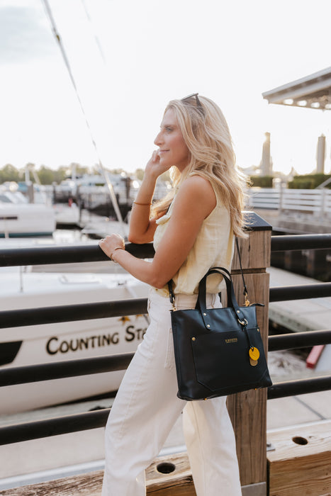 Marcy Satchel | Navy Leather