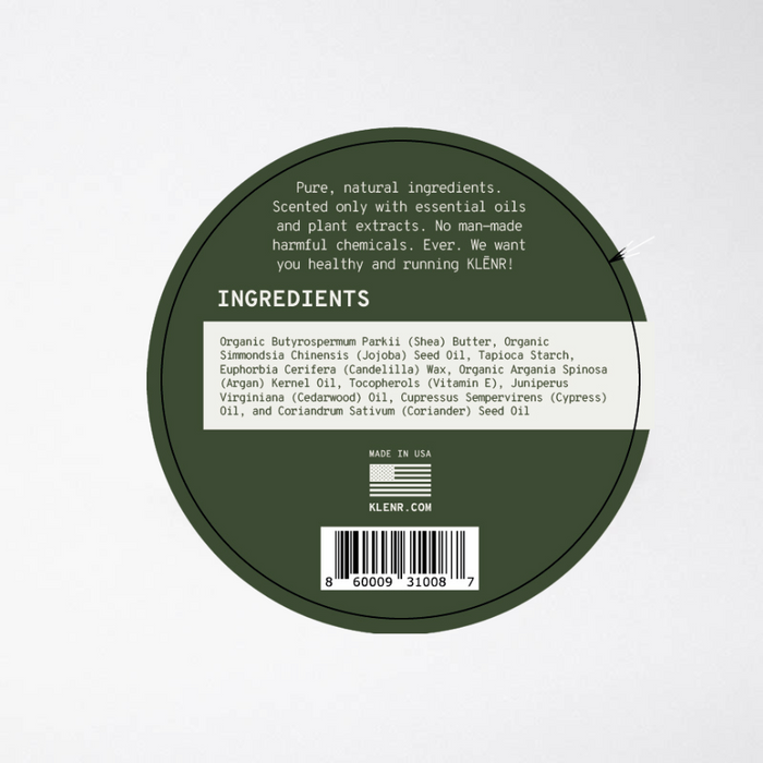 Round label with text and ingredients on a white background