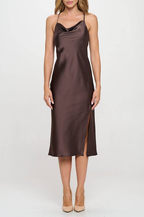 Made in USA Satin Bias Slip Dress with Slit