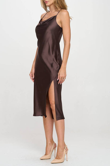 Made in USA Satin Bias Slip Dress with Slit
