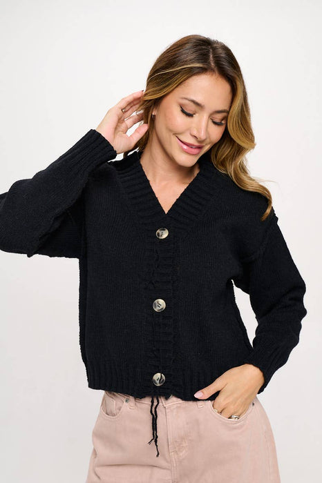 Thick Knit Long Sleeve Cardigan with Buttons