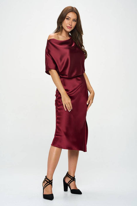 Satin Stretch Dress with Slit