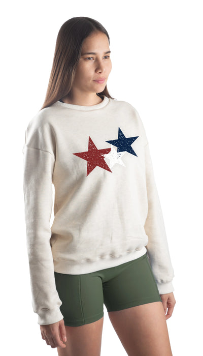 Cream Mid-Weight Fleece Crew Stars Sweatshirt