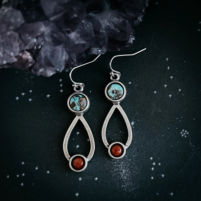 Journey to Mars Earrings - Copper Chrysocolla Earth and Red Jasper Mars