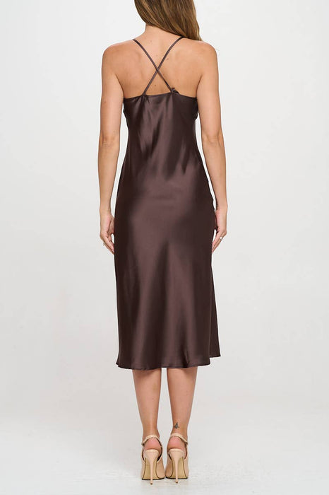 Made in USA Satin Bias Slip Dress with Slit