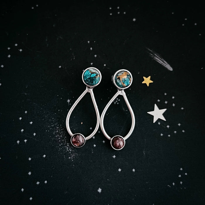 Journey to Mars Earrings - Copper Chrysocolla Earth and Red Jasper Mars