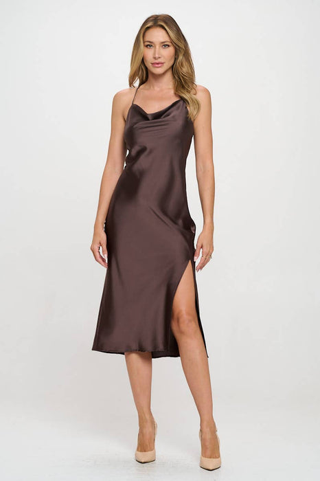 Made in USA Satin Bias Slip Dress with Slit