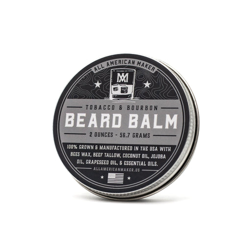 Beard balm container with label on a white background