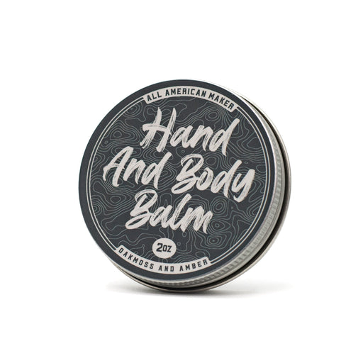 Hand and body balm container with label on a white background
