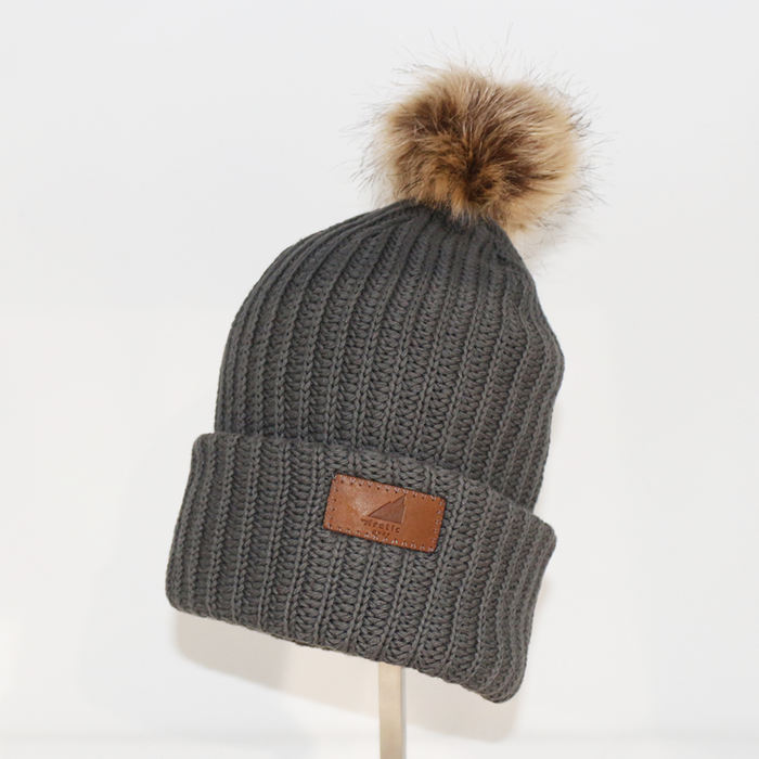 Adult Cotton Cuff with Shepard Pom Cool Gray