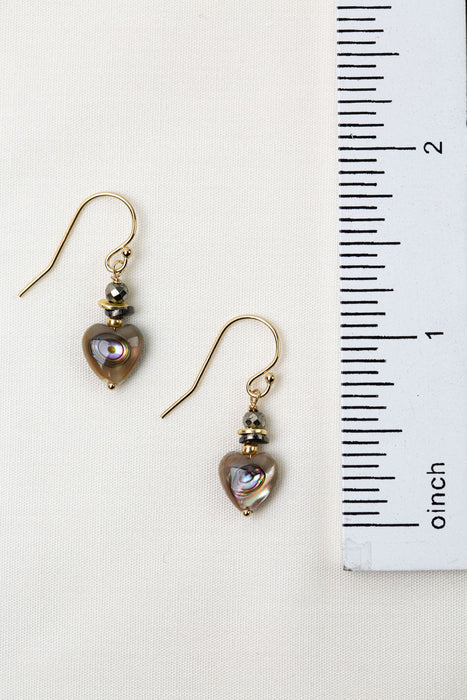 Alchemy Faceted Pyrite With Abalone Shell Hearts Simple Earrings