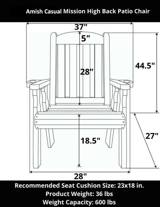 Amish Casual Heavy Duty 600 Lb High Back Mission Treated Patio Chair