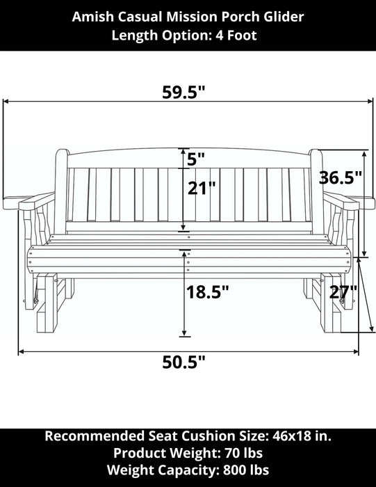 Amish Casual 4 Foot Mission Wood Porch Glider