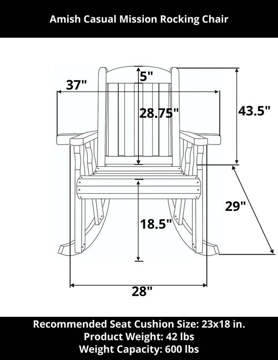Amish Casual Heavy Duty 600 Lb Mission Treated Rocking Chair