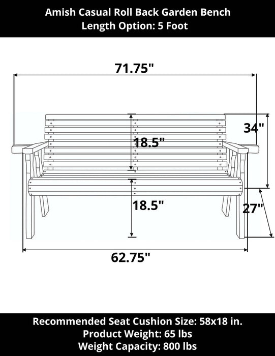 Amish Casual Roll Back 5 Foot Treated Wood Outdoor Bench