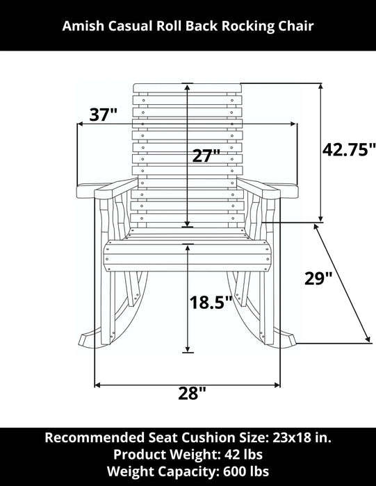 Amish Casual Heavy Duty Roll Back Wooden Outdoor Rocking Chair