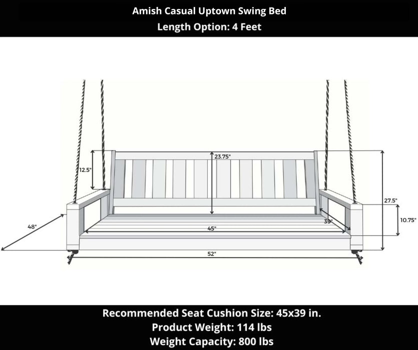 Amish Casual 4 Foot Uptown Porch Swing Bed in Oak Stain