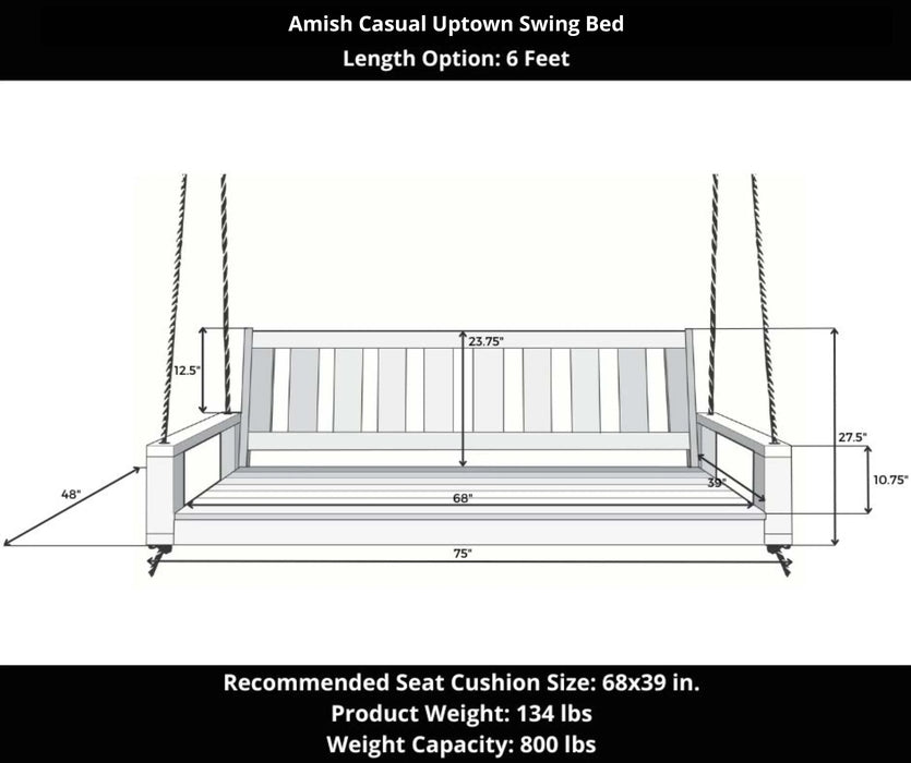 Amish Casual 6 Foot Uptown Porch Swing Bed in Dovetail Grey Paint