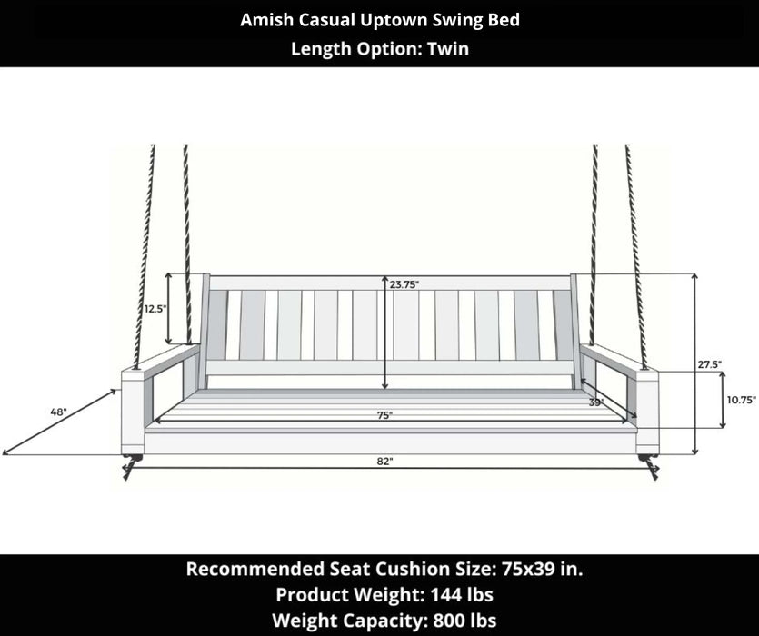 Amish Casual Twin Uptown Porch Swing Bed in Oak Stain