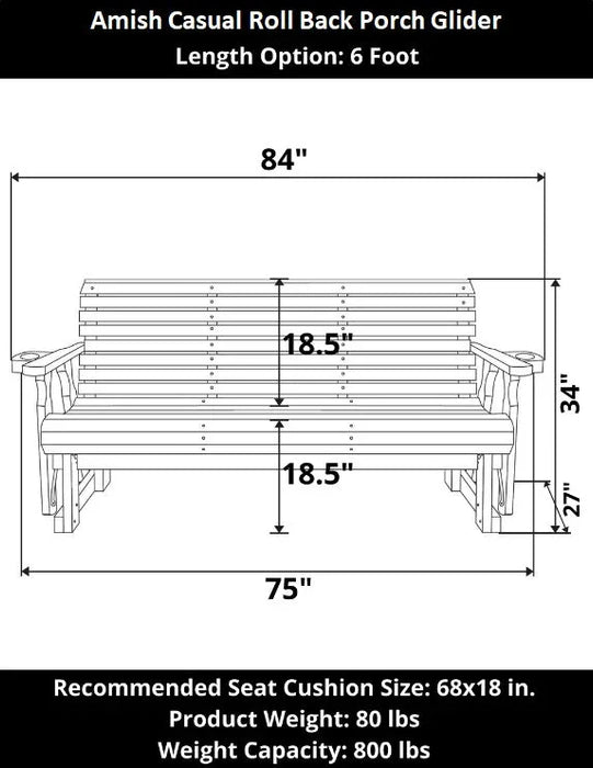 Amish Casual Heavy Duty Roll Back 6 Foot Treated Porch Glider