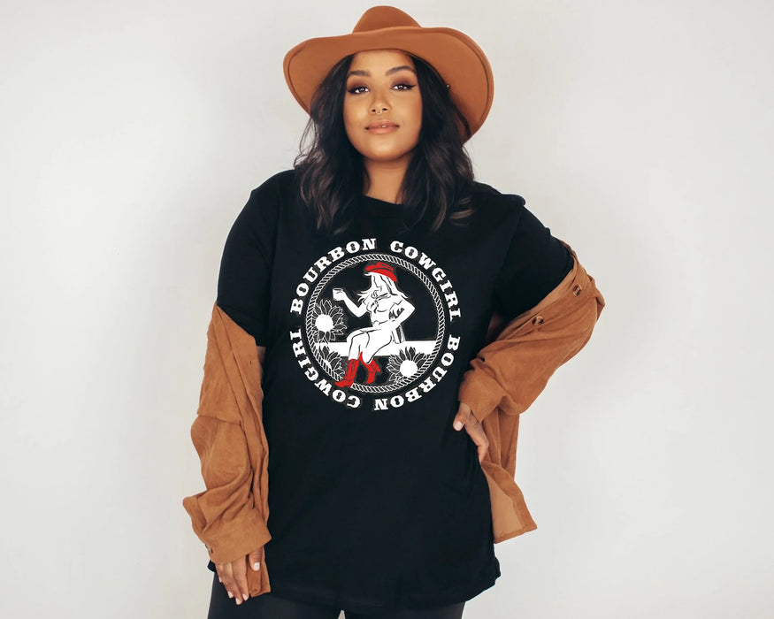 Bourbon Cowgirl Logo Black Tee Shirt