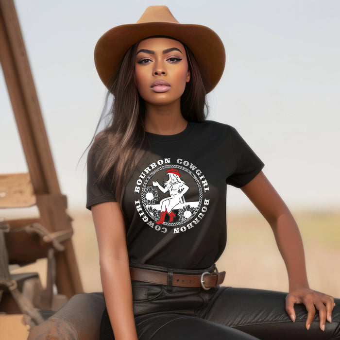 Bourbon Cowgirl Logo Black Tee Shirt