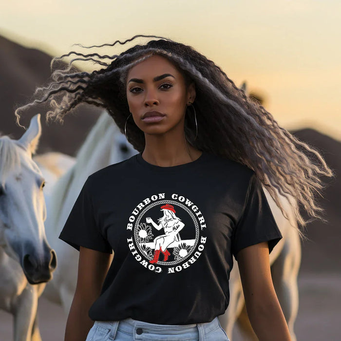 Bourbon Cowgirl Logo Black Tee Shirt