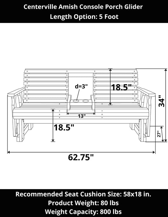 Amish Casual Heavy Duty Rollback Console Glider