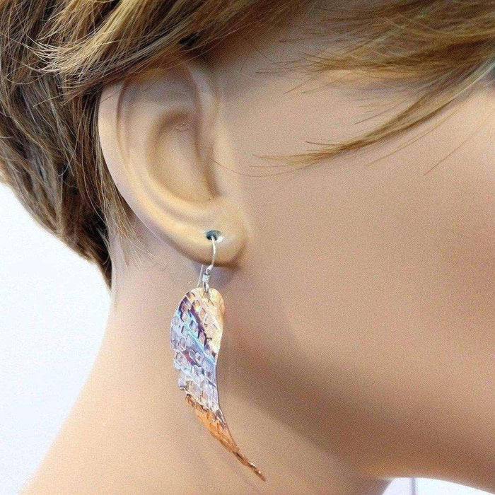 Copper Hammer Pattern Sculpted Angel Wings Earrings