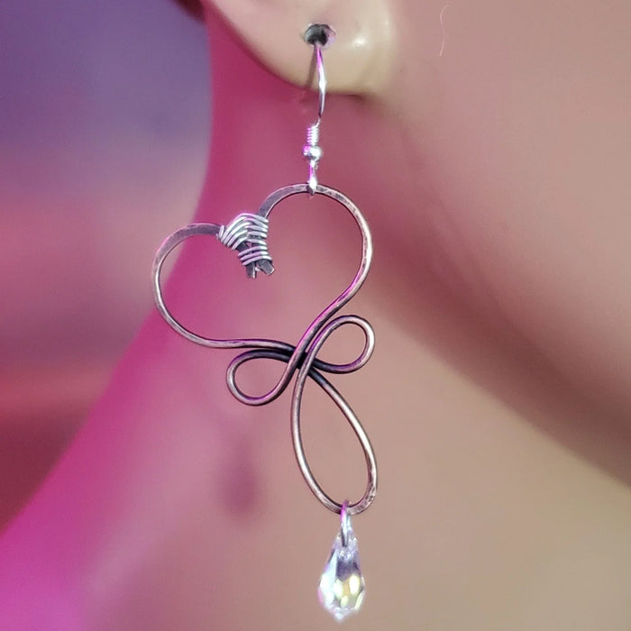 Crystal Drop Copper Heart Earrings Copper heart crystal drop Earrings