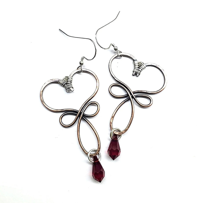 Crystal Drop Copper Heart Earrings Copper heart crystal drop Earrings