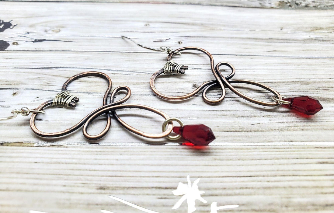 Crystal Drop Copper Heart Earrings Copper heart crystal drop Earrings