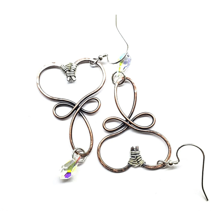 Crystal Drop Copper Heart Earrings Copper heart crystal drop Earrings