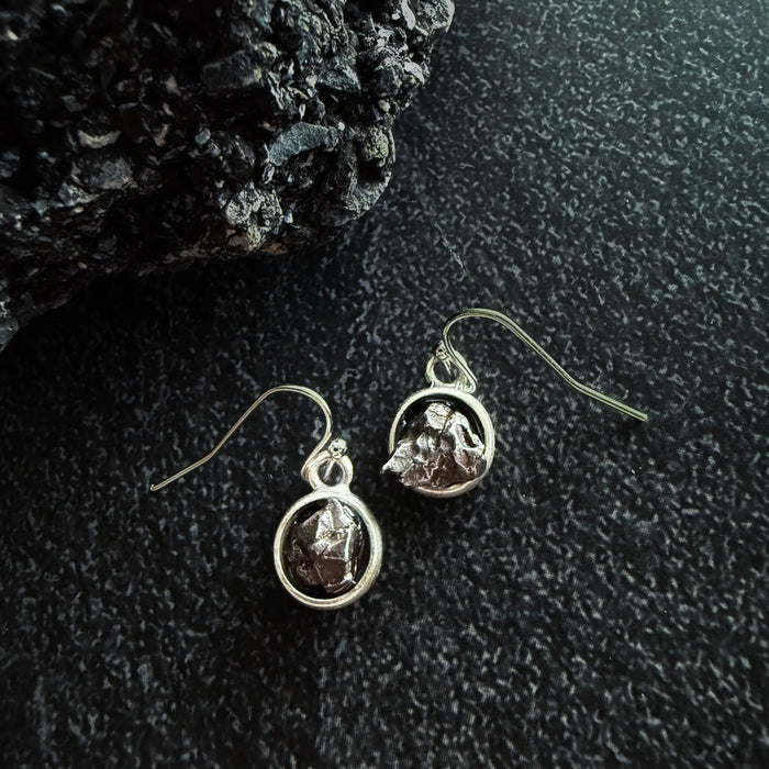 Small Round Raw Meteorite Dangle or Stud Earrings