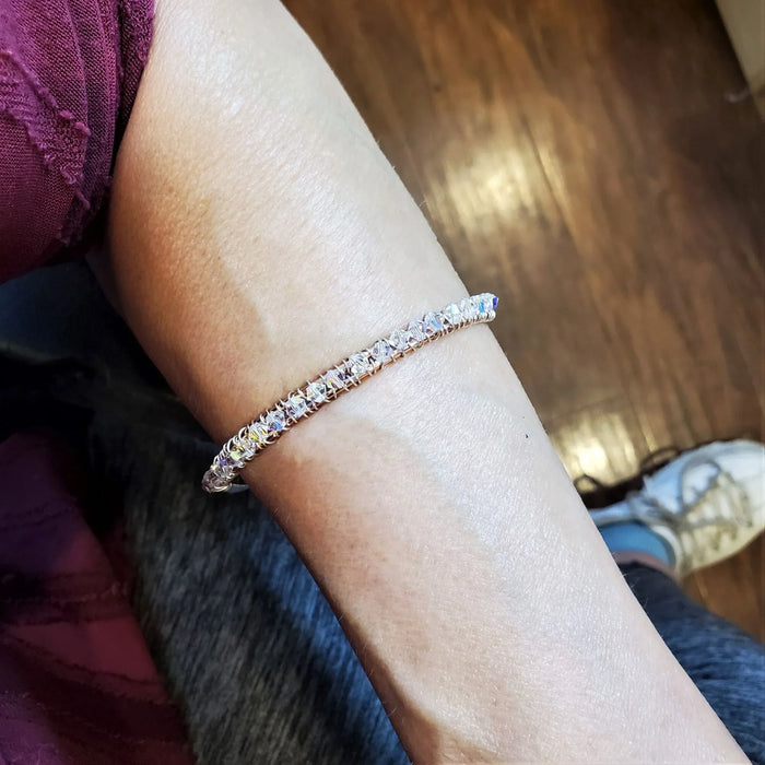 Two Metal  Embossed Wire Wrapped Crystal Bangle